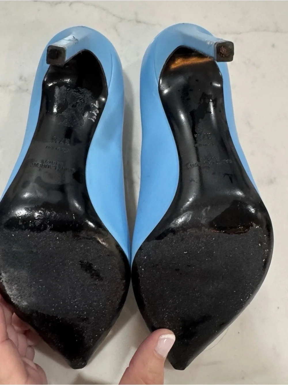 Saint Laurent Two-Tone Pointed Toe Pumps in Sky Blue and Black Sz 37.5 (7.5)